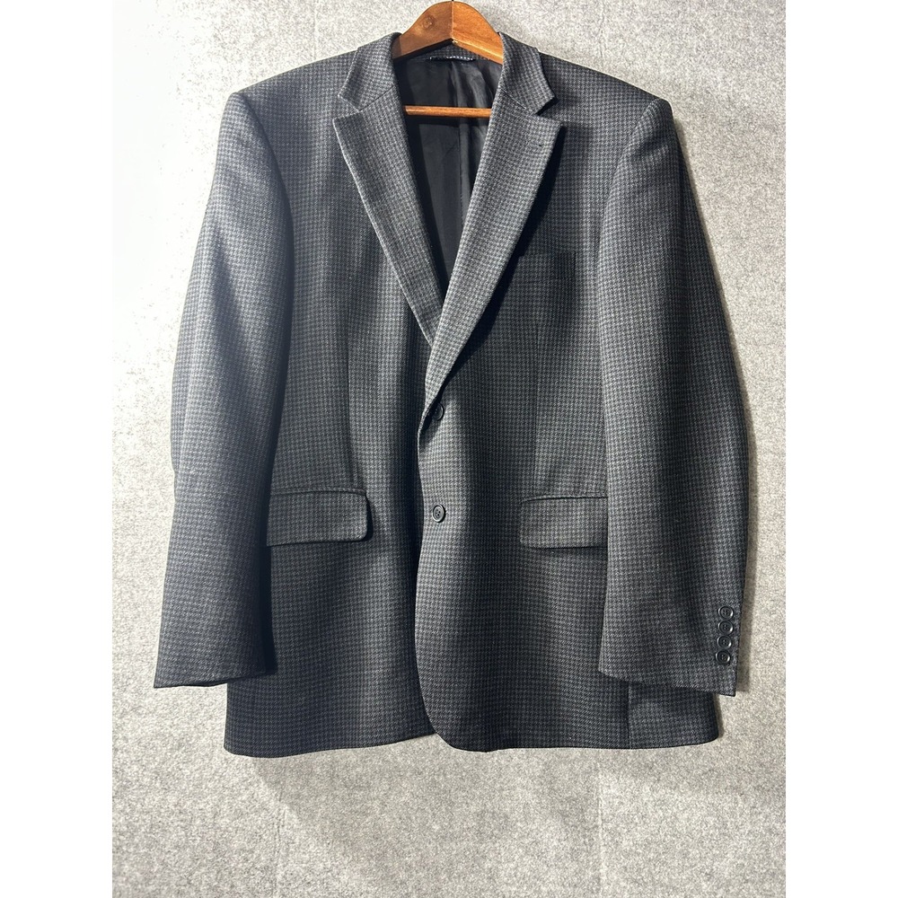 Tommy Hilfiger Mens 42R Sport Coat Blazer Gray Houndstooth Pure Virgin Wool Prep